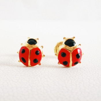 Boucles d'Oreilles Enfants Puces Coccinelle Or Jaune 750 - 18 carats