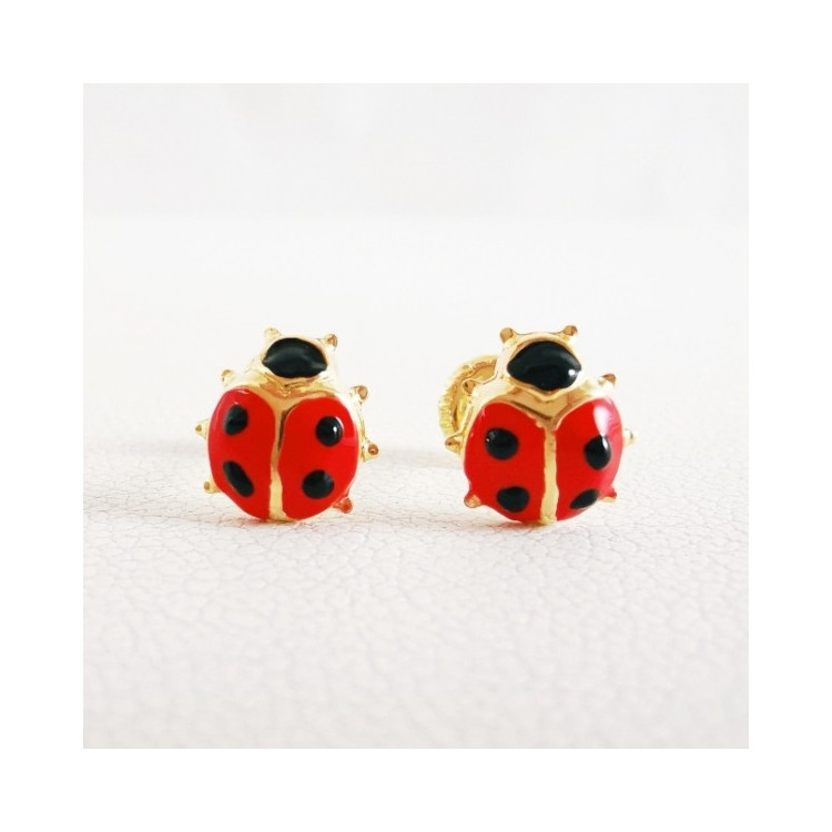 Boucles d'Oreilles Enfants Puces Coccinelle Or Jaune 750 - 18 carats