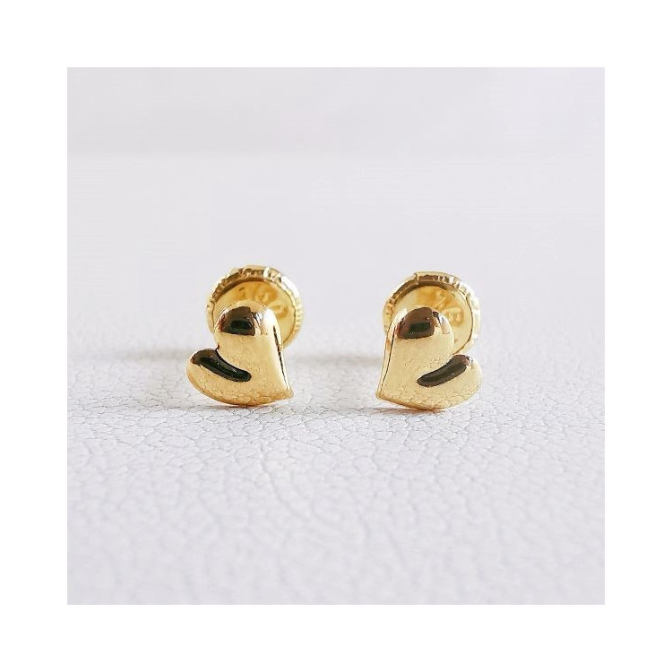 Boucles d'Oreilles Enfants Puces Cœurs Or Jaune 750 - 18 carats