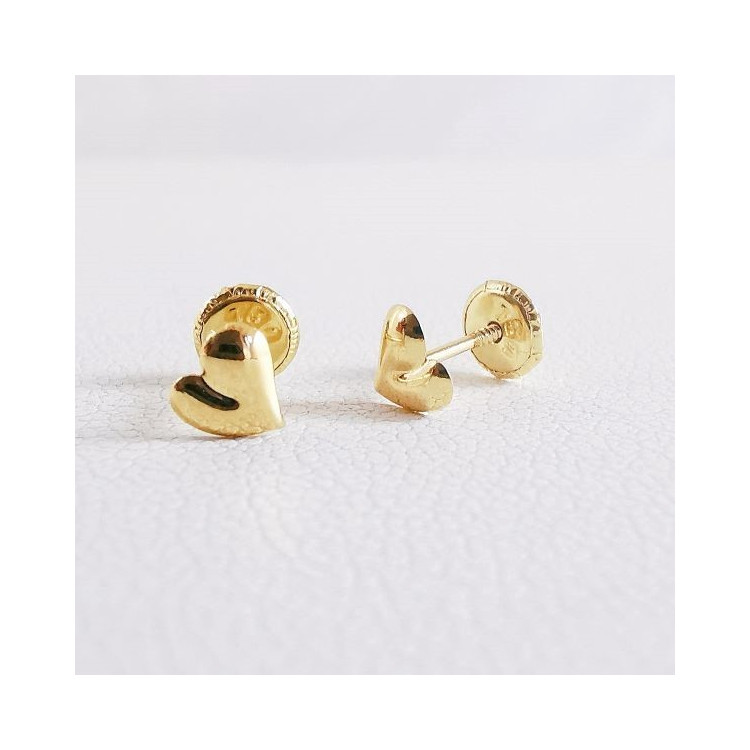 Boucles d'Oreilles Enfants Puces Cœurs Or Jaune 750 - 18 carats