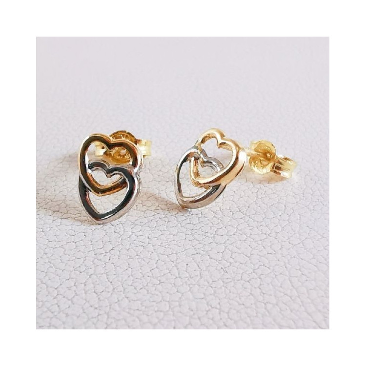 Boucles D'oreilles Bicolores En Or 18 Carats (750/1000) - Neuf Avec étiquettes - Bijou Précieux