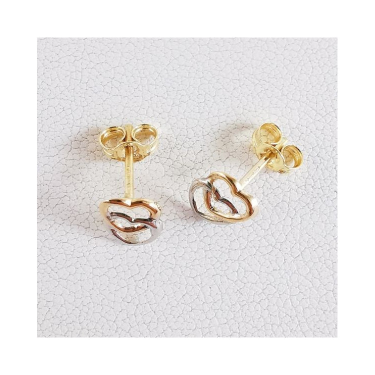 Boucles D'oreilles Cœur Plaqué Or 18 Carats – Femme Et Enfant – Puces Dorées