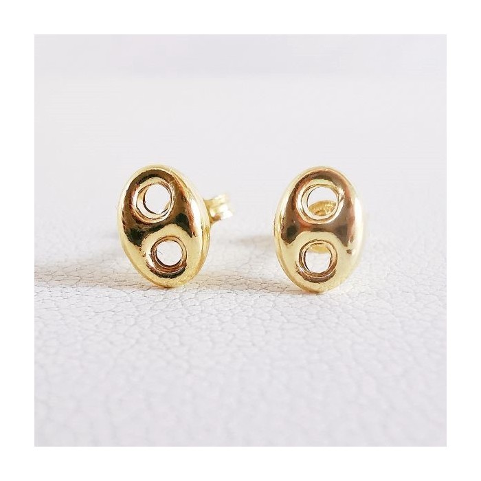 Boucles d'Oreilles Puces Grain de Café Or Jaune 750 - 18 carats