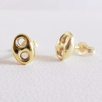Boucles d'Oreilles Puces Grain de Café Or Jaune 750 - 18 carats