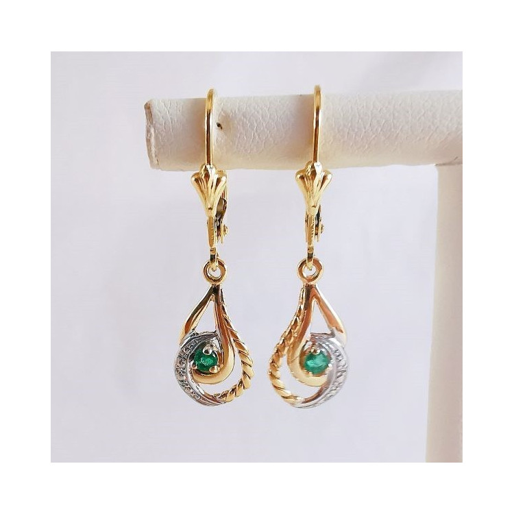 Boucles d'oreilles Dormeuses Émeraude Or Jaune 750 - 18 carats