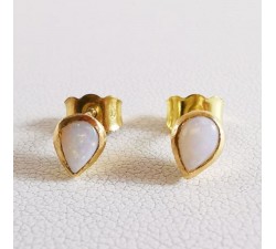 Boucles d'oreilles Opale Blanche Or Jaune 750 - 18 carats Pièce Unique