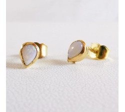 Boucles d'oreilles Opale Blanche Or Jaune 750 - 18 carats Pièce Unique