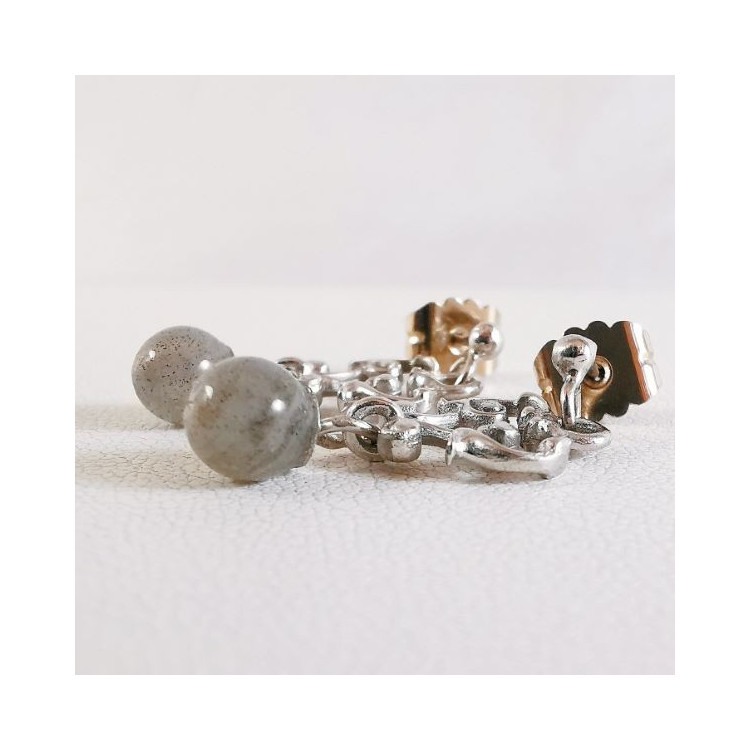 Boucles d'Oreilles Labradorite Or Blanc 750 - 18 carats