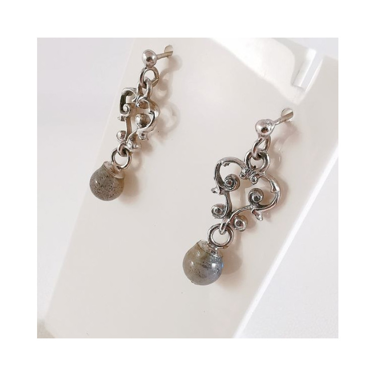 Boucles d'Oreilles Labradorite Or Blanc 750 - 18 carats