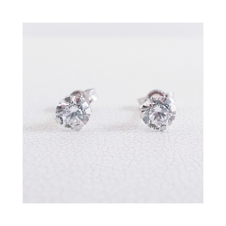 Boucles d'Oreilles Puces Oxydes de Zirconium Or Blanc 750  - 18 carats