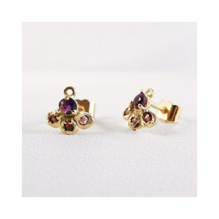 Boucles d'oreilles Améthyste et Grenat Or Jaune 750 - 18 carats
