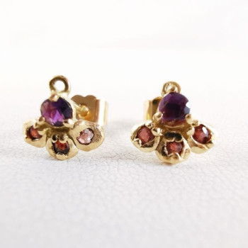 Boucles d'oreilles Améthyste et Grenat Or Jaune 750 - 18 carats