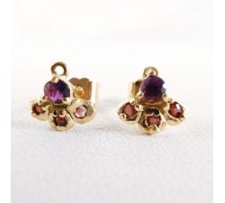 Boucles d'oreilles Améthyste et Grenat Or Jaune 750 - 18 carats