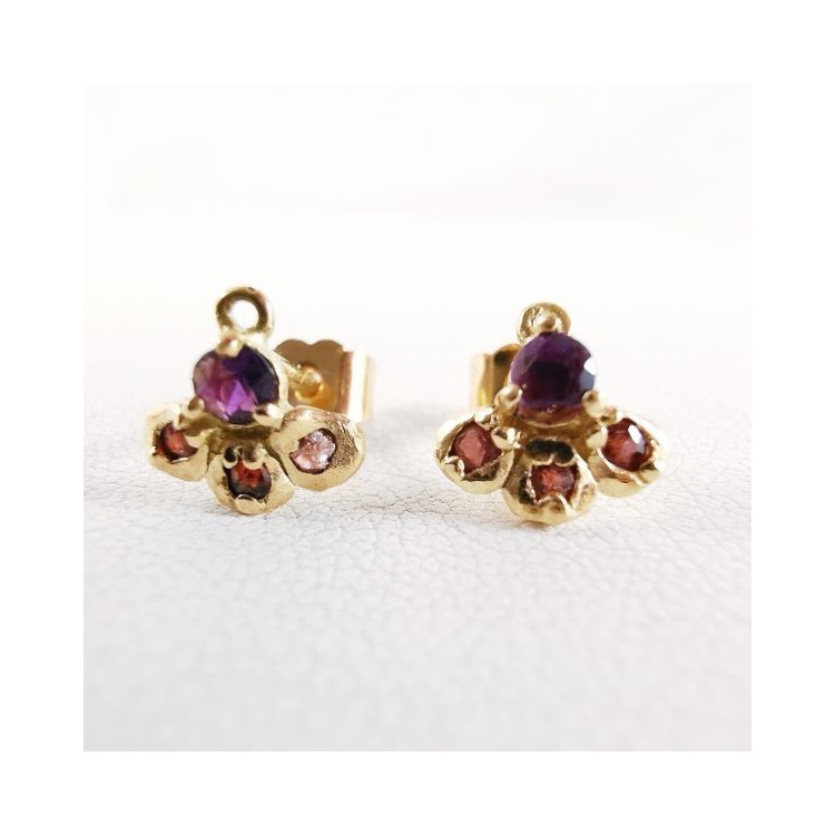 Boucles d'oreilles Améthyste et Grenat Or Jaune 750 - 18 carats