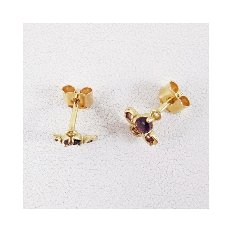 Boucles d'oreilles Améthyste et Grenat Or Jaune 750 - 18 carats