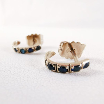 Boucles d'Oreilles Demi Créoles Saphir Or blanc 750 - 18 carats