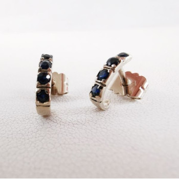 Boucles d'Oreilles Demi Créoles Saphir Or blanc 750 - 18 carats