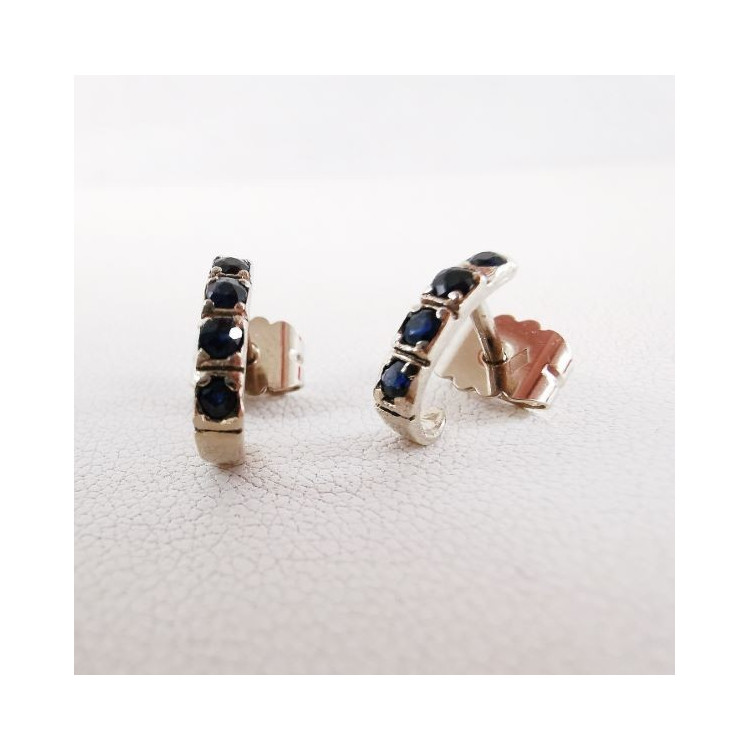 Boucles d'Oreilles Demi Créoles Saphir Or blanc 750 - 18 carats
