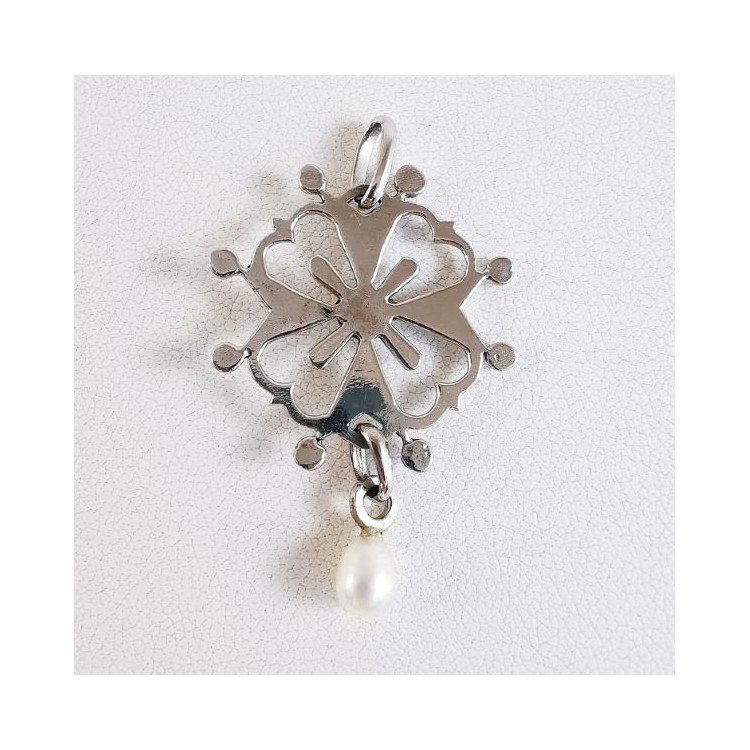 Croix Huguenote Perle Or Blanc 750 - 18 carats