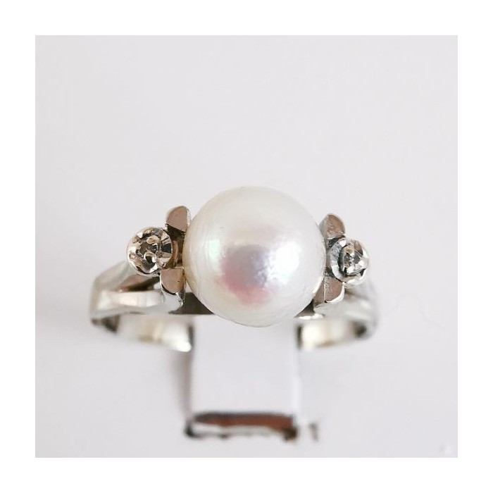 Bague Perle et Diamants Or Blanc 750 - 18 carats (Bijou d'Occasion)