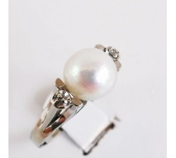 Bague Perle et Diamants Or Blanc 750 - 18 carats (Bijou d'Occasion)