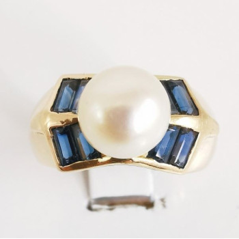 Bague Saphir Perle Or Jaune 750 - 18 carats (Bijou Occasion)