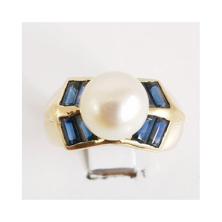 Bague Saphir Perle Or Jaune 750 - 18 carats (Bijou Occasion)