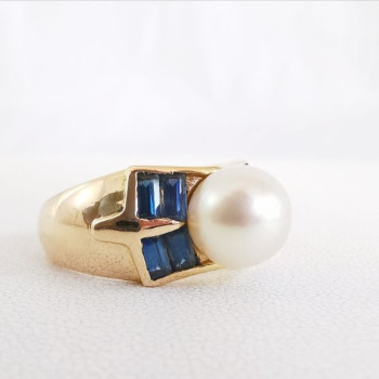 Bague Saphir Perle Or Jaune 750 - 18 carats (Bijou Occasion)