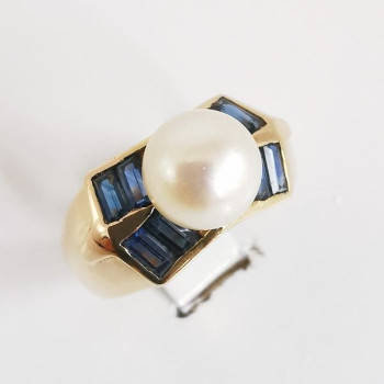 Bague Saphir Perle Or Jaune 750 - 18 carats (Bijou Occasion)