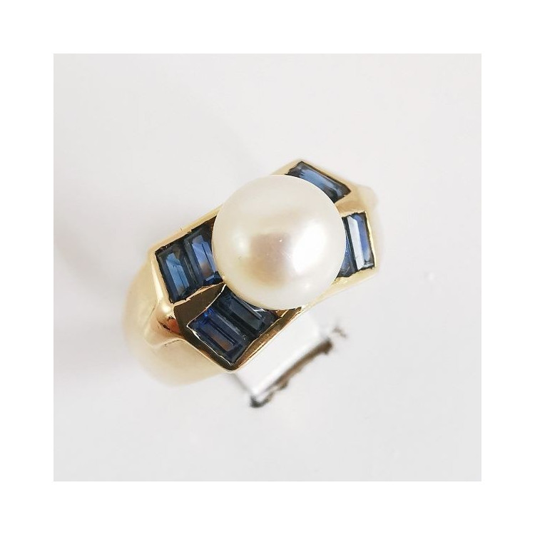 Bague Saphir Perle Or Jaune 750 - 18 carats (Bijou Occasion)