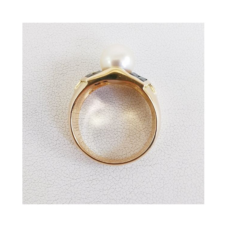 Bague Saphir Perle Or Jaune 750 - 18 carats (Bijou Occasion)