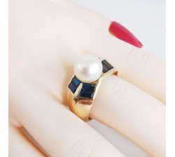 Bague saphir perle Or jaune 18 carat bijoux d'occasion