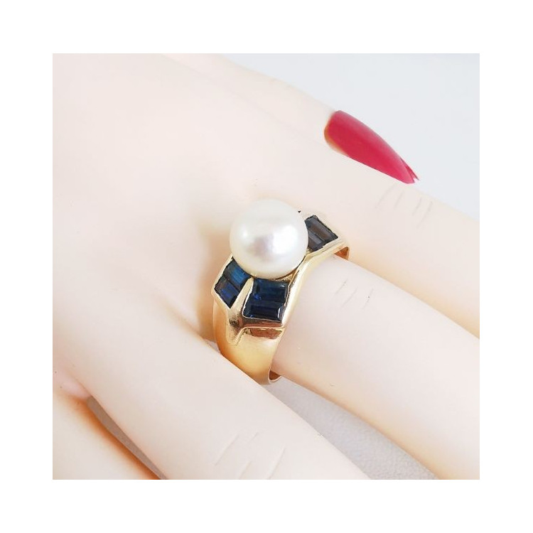 Bague Saphir Perle Or Jaune 750 - 18 carats (Bijou Occasion)