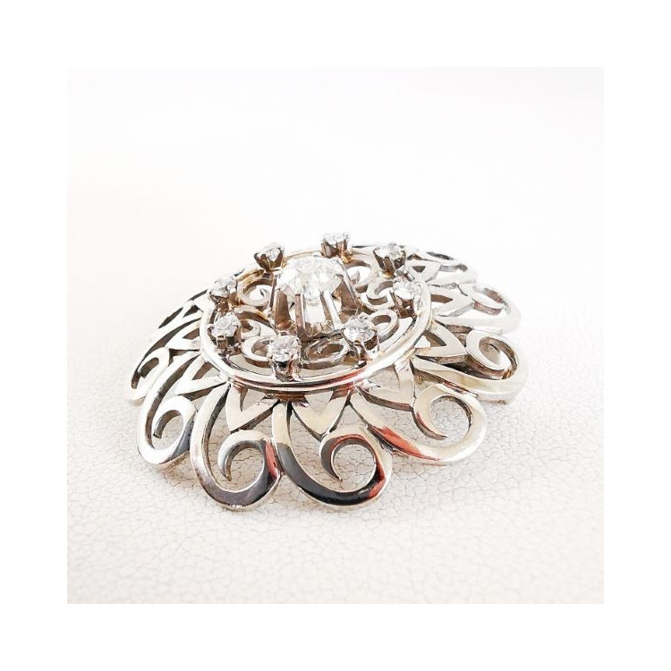 Broche Ancienne Diamants Or Blanc 750 - 18 carats (Bijou Occasion)