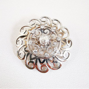 Broche Ancienne Diamants Or Blanc 750 - 18 carats (Bijou Occasion)