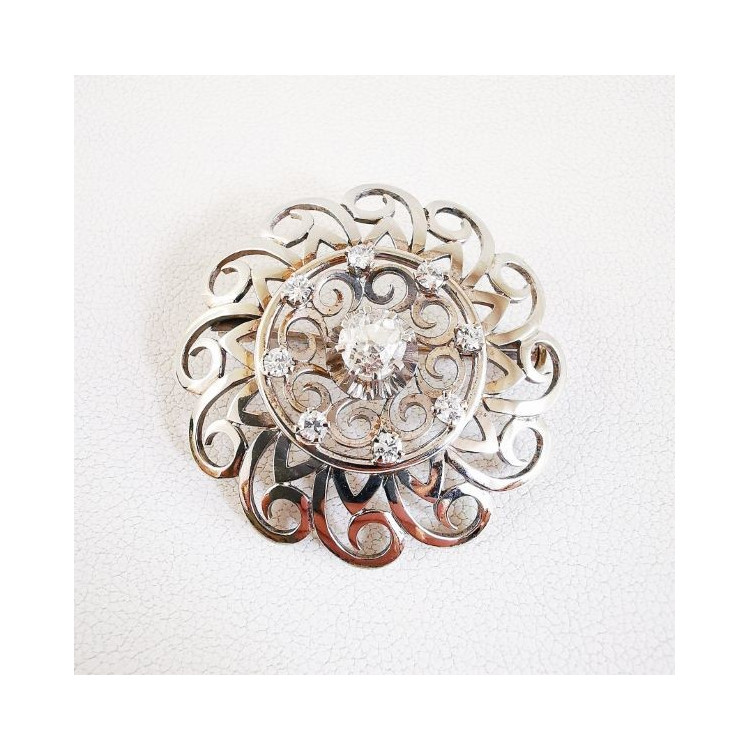 Broche Ancienne Diamants Or Blanc 750 - 18 carats (Bijou Occasion)
