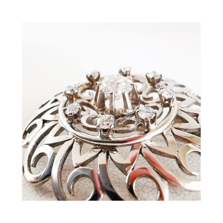 Broche Ancienne Diamants Or Blanc 750 - 18 carats (Bijou Occasion)