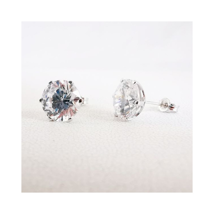 Boucles d'oreilles Puces Oxydes de Zirconium Or Blanc 750 - 18 carats