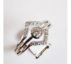 Bague Géométrique Diamants Or Blanc 18 carats, bague de fiançailles.