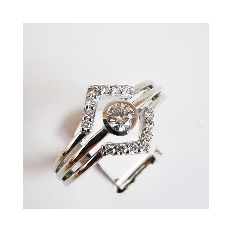Bague Géométrique Diamants Or Blanc 750 - 18 carats