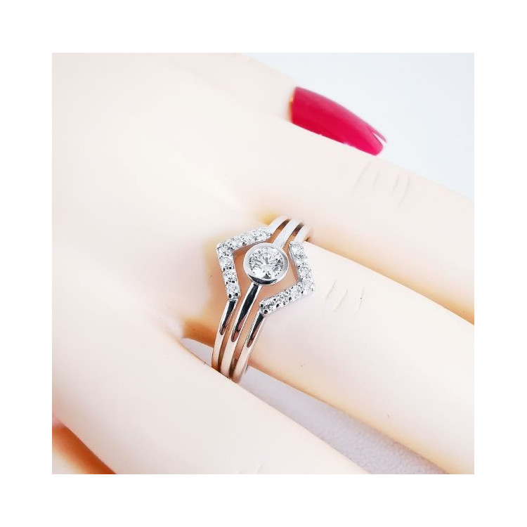 Bague Géométrique Diamants Or Blanc 750 - 18 carats