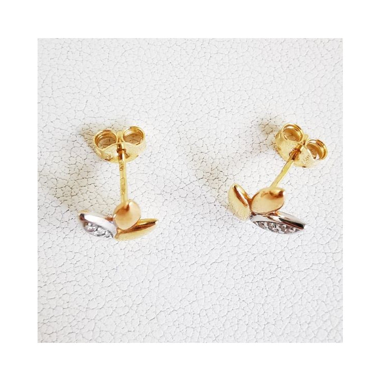 Boucles d'Oreilles Epis Diamants 3 Ors Or 750 - 18 carats