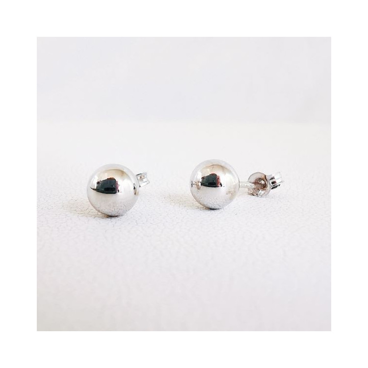 Boucles d'oreilles Puces Boules Or Blanc 750 - 18 carats