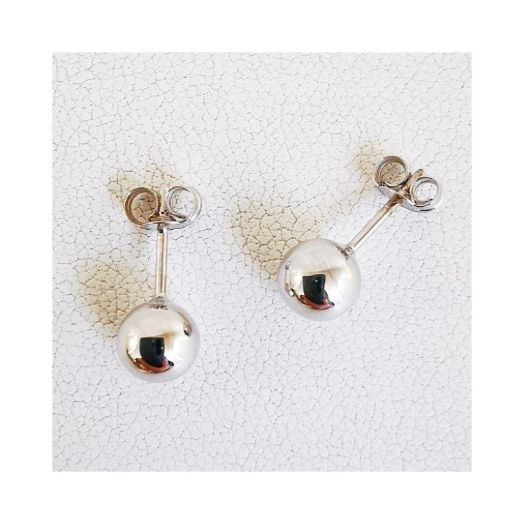 Boucles d'oreilles Puces Boules Or Blanc 750 - 18 carats