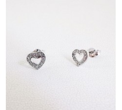 Boucles d'oreilles Puces Cœurs Diamants Or Blanc 18 carats - or 750