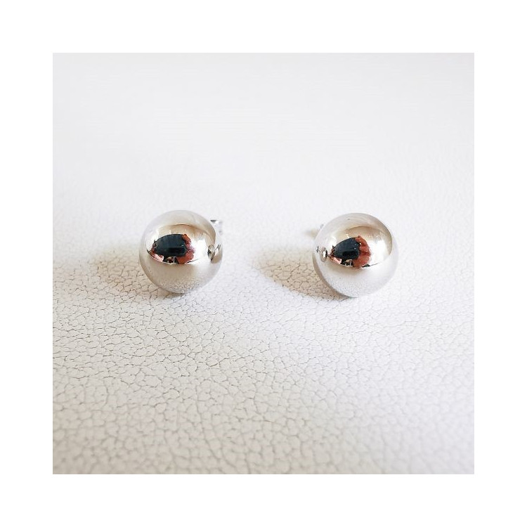 Boucles d'Oreilles Puces Boules Or Blanc 750 - 18 carats
