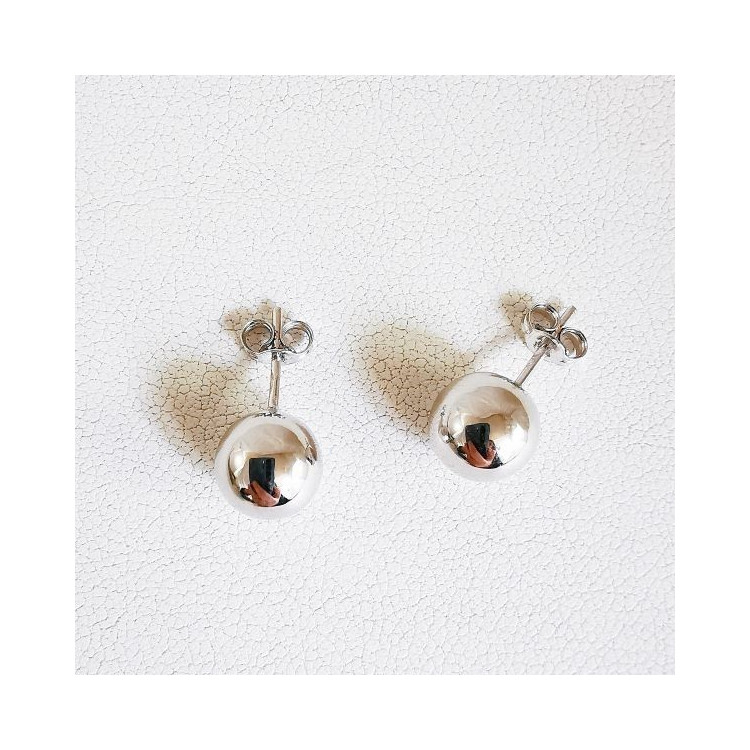 Boucles d'Oreilles Puces Boules Or Blanc 750 - 18 carats