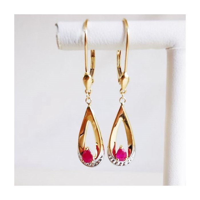 Boucles d'Oreilles Dormeuses Rubis Or Jaune 750 - 18 carats