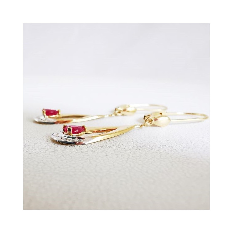 Boucles d'Oreilles Dormeuses Rubis Or Jaune 750 - 18 carats