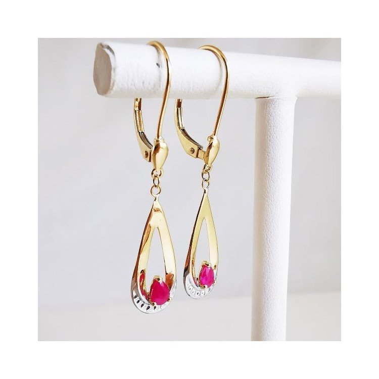 Boucles d'Oreilles Dormeuses Rubis Or Jaune 750 - 18 carats
